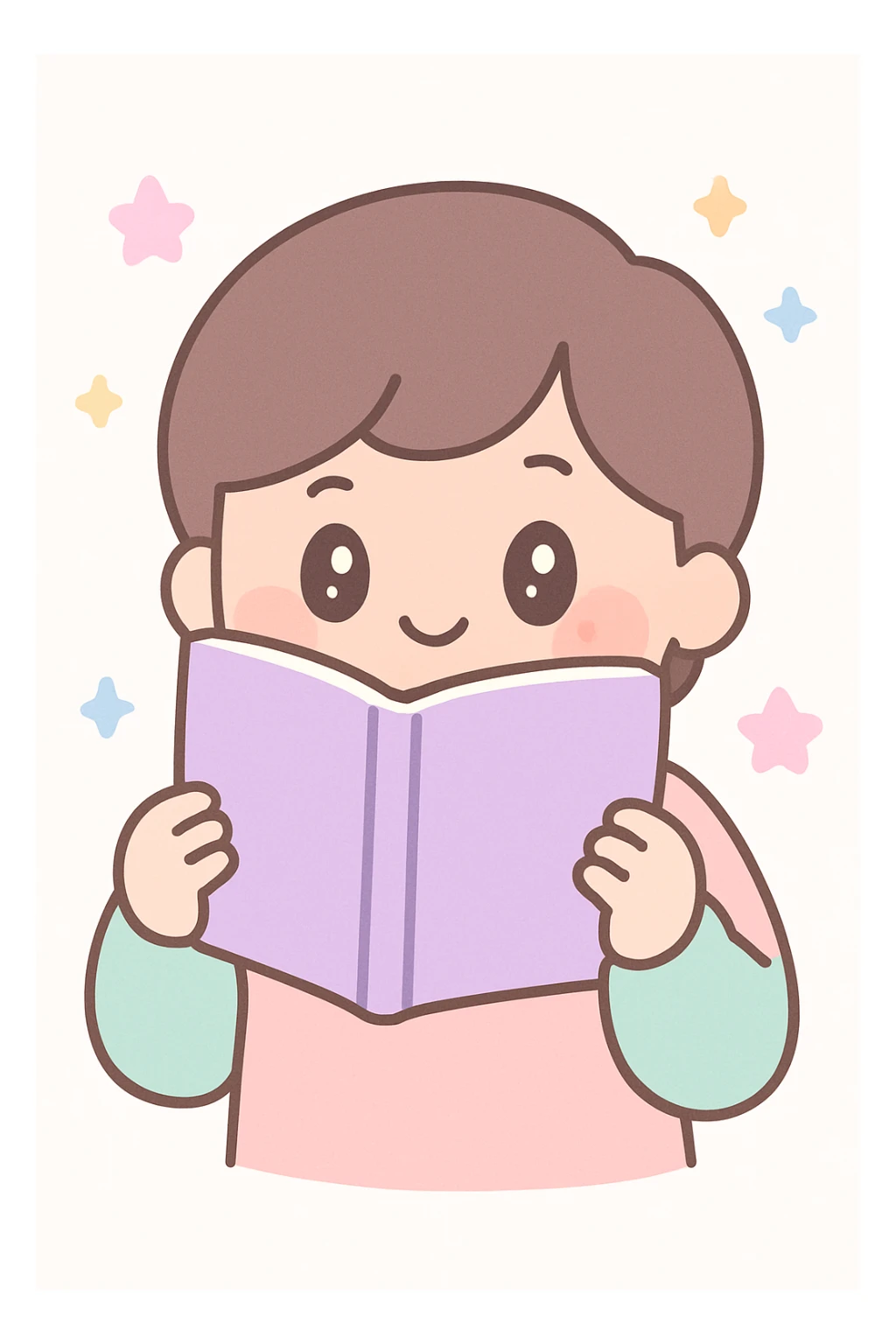 person hiding behind a book, peeking out with a bashful look, cute style, adorable and shy sticker