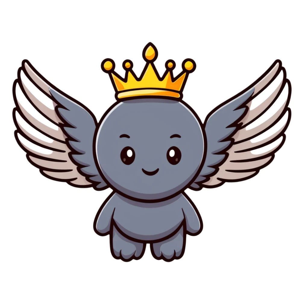 divine character with wings, crown, glowing background, power effect sticker