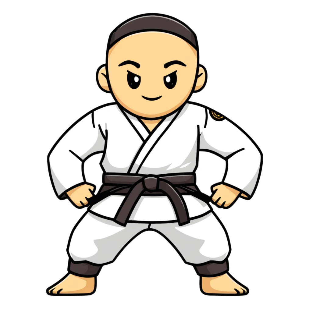 Folded martial arts uniform with belt sticker