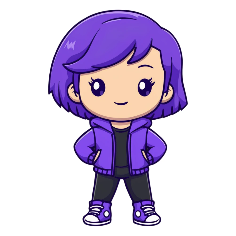 girl with purple hair wearing a cool outfit sticker