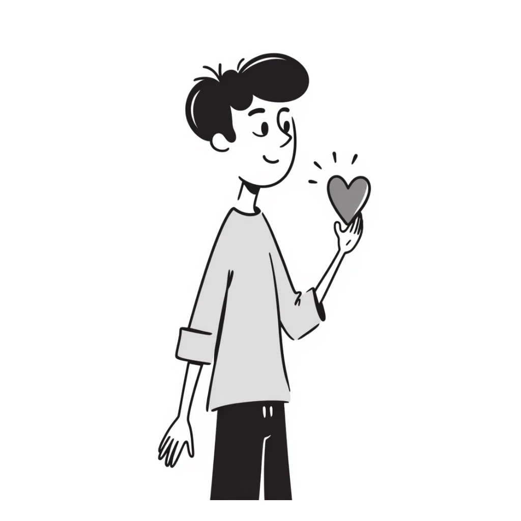 Handsome boyfriend figure with heart, casual style sticker