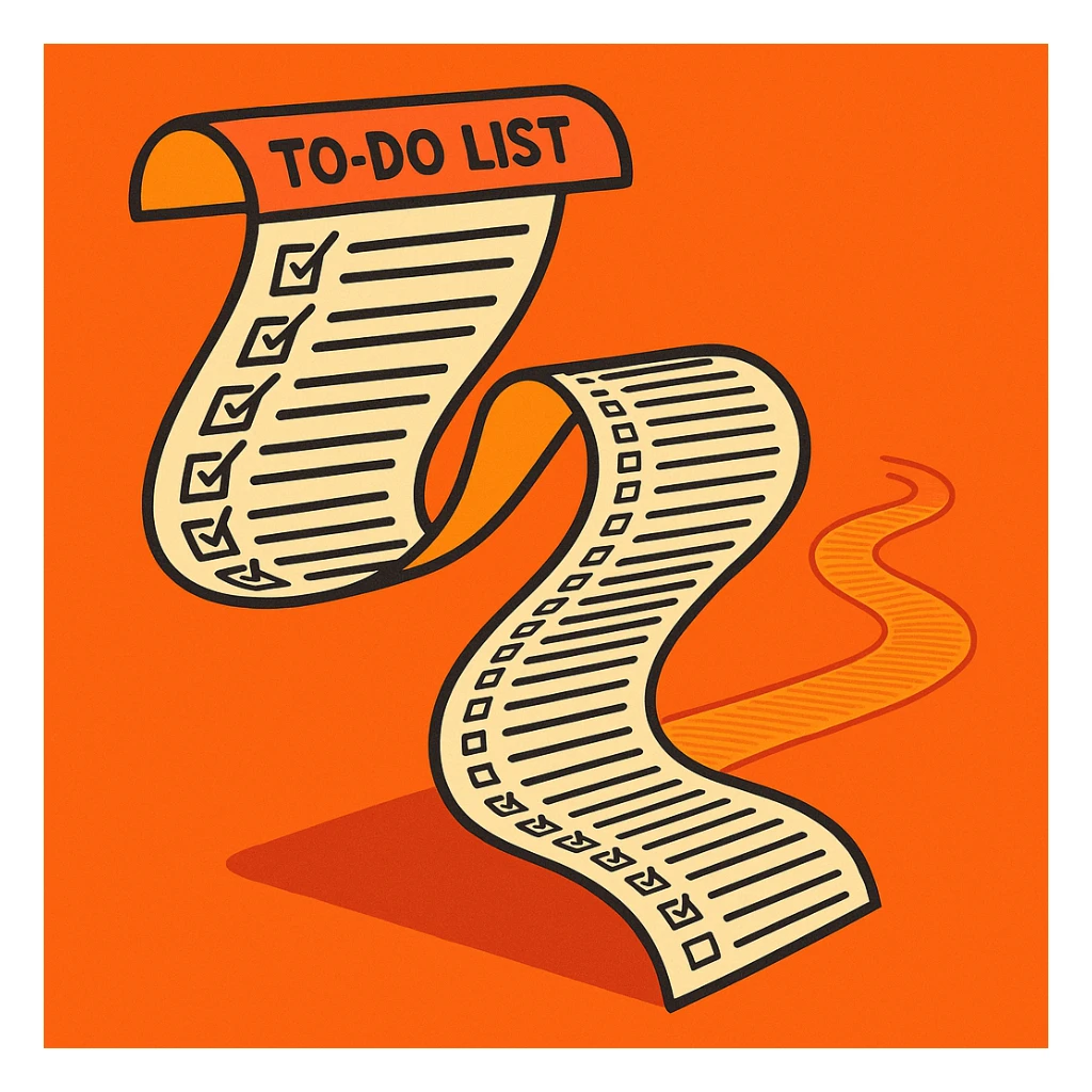 a to-do list paper that is extremely long, curling up and down like a snake, filled with many tiny checkboxes, fading into the distance to look never-ending sticker