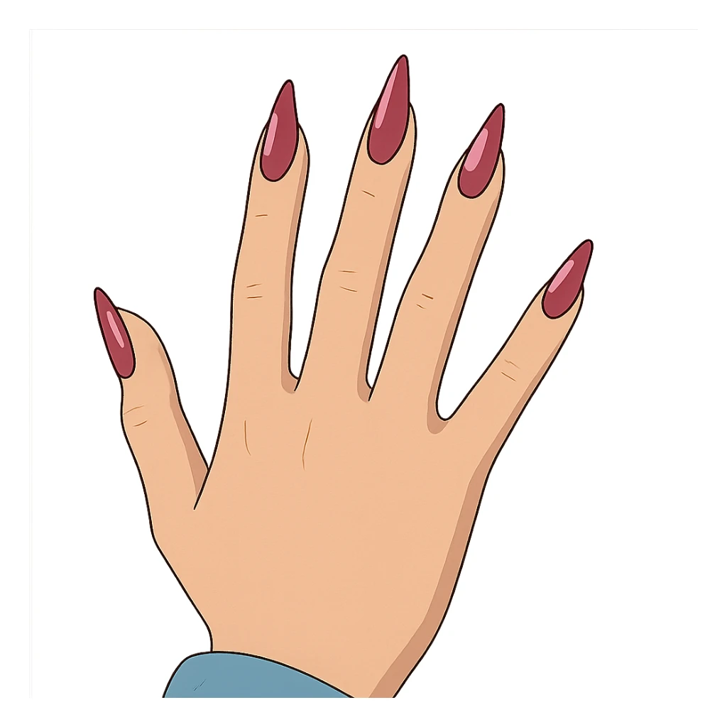 hand with 5 fingers, pink gothic nails, ghibli style sticker
