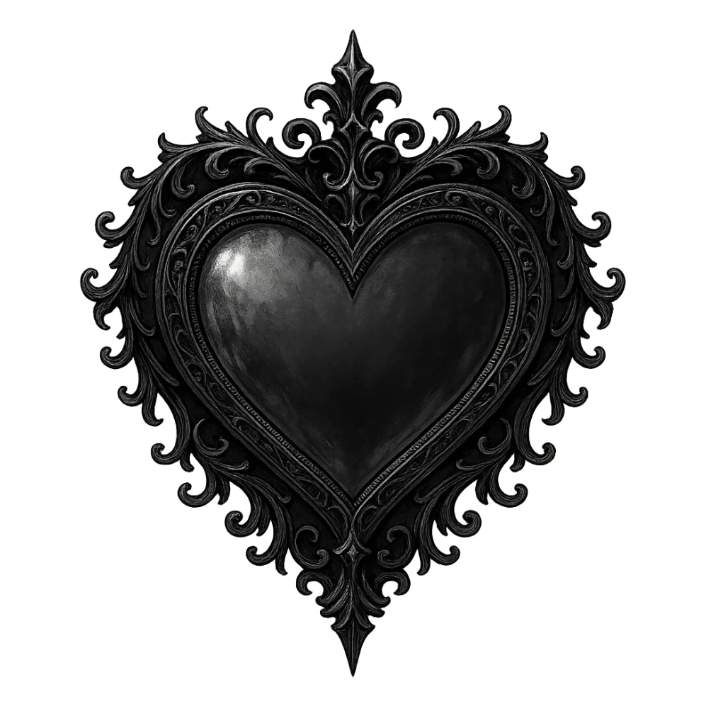 gothic style heart with a mirror, black and silver colors sticker