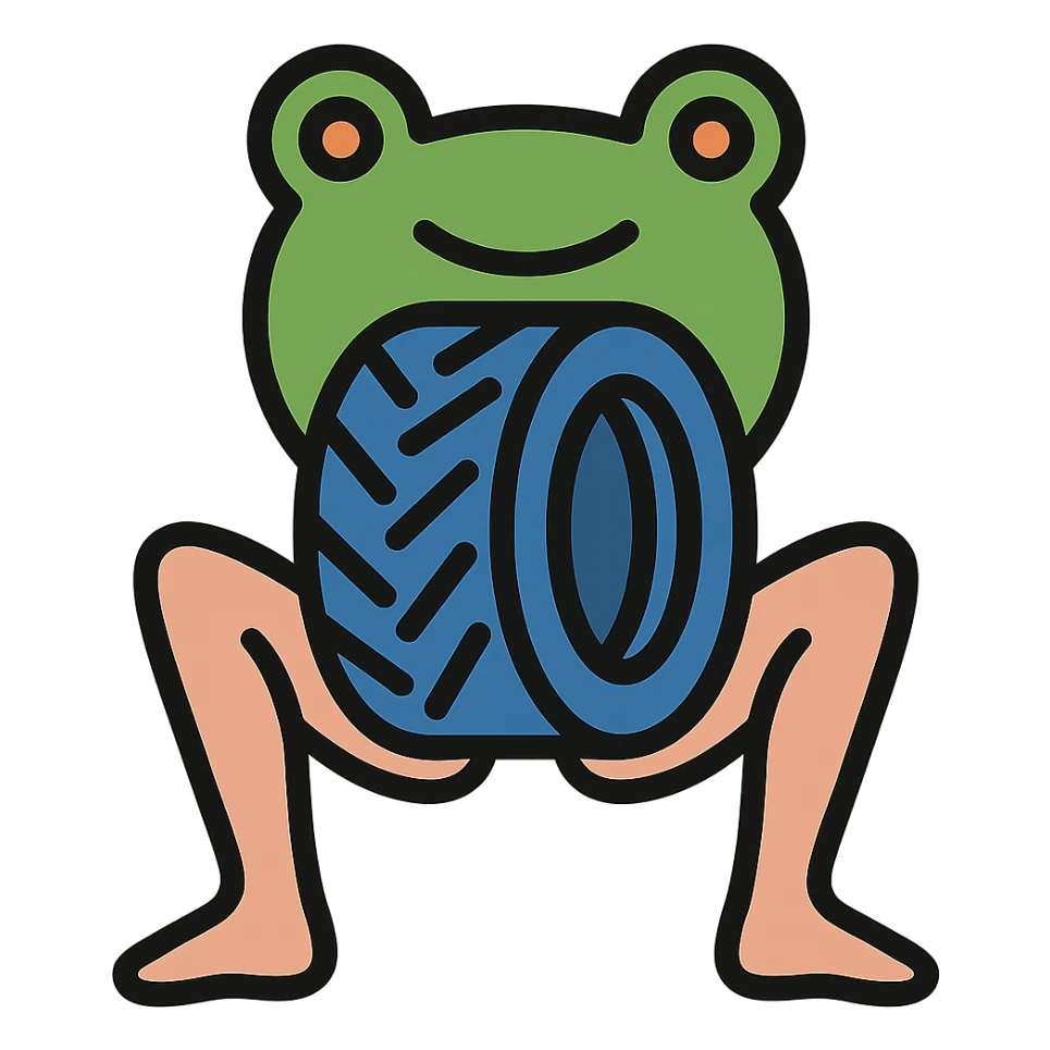 Change the legs to realistic human legs, keep the tire and frog's head, icon style, minimalistic and modern, no background sticker