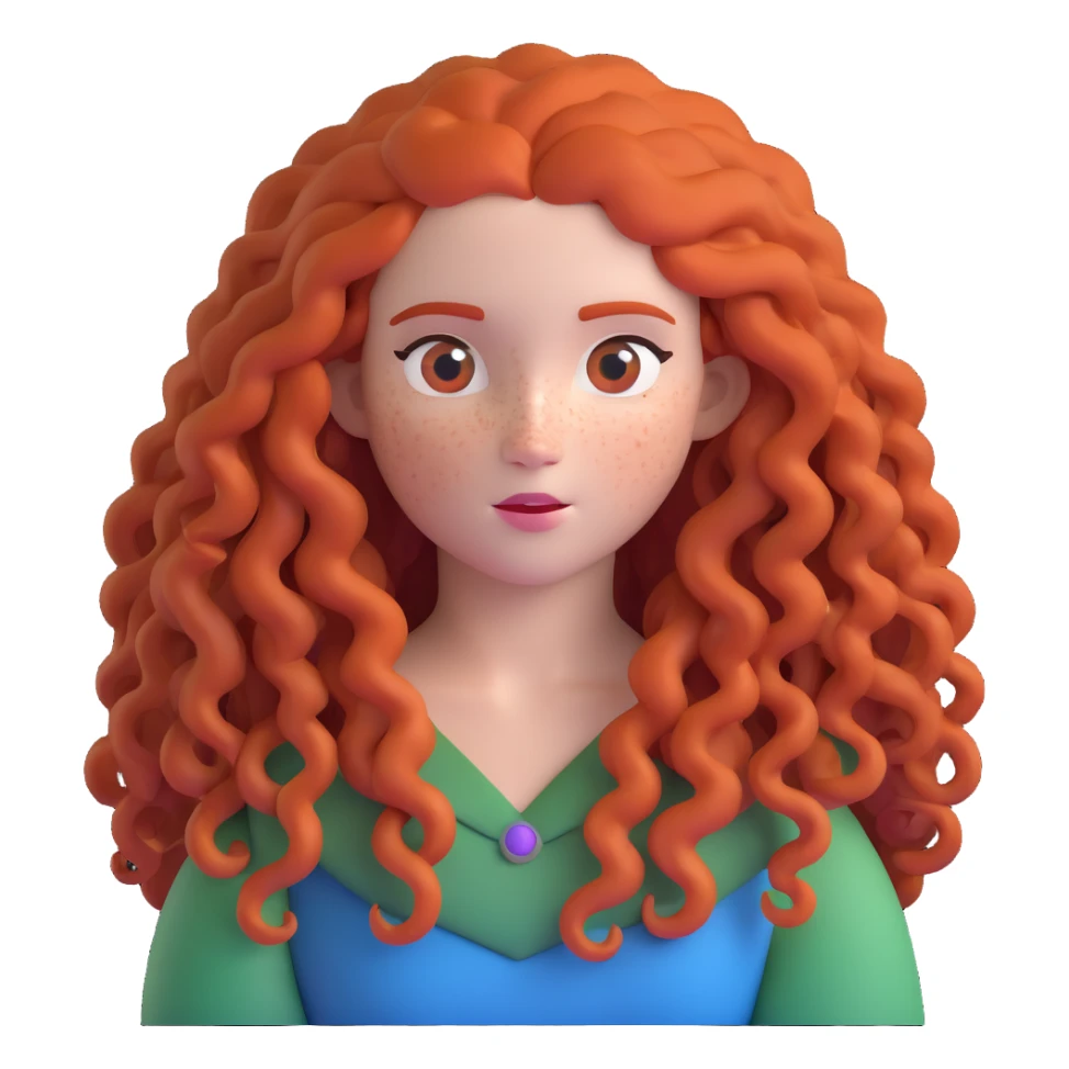 Merida from Brave with extremely long wild curly red hair and face completely covered with freckles sticker