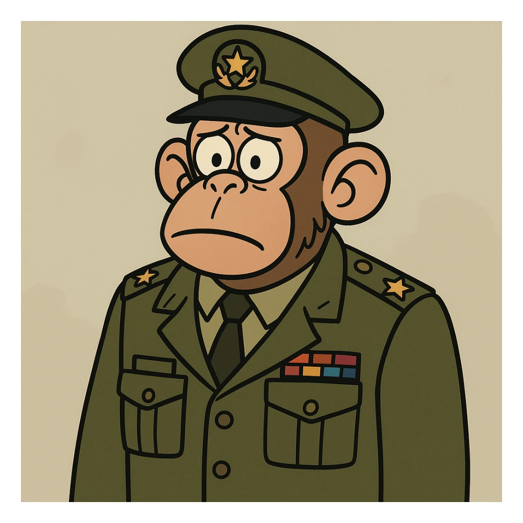 cartoon style monkey in a military uniform sticker