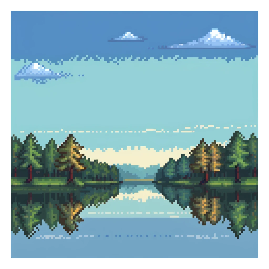 Calm river with reflection of trees and sky sticker