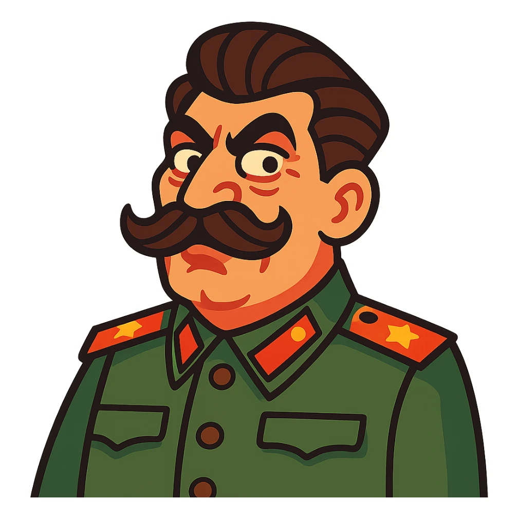 cartoonish caricature of Stalin with exaggerated features sticker