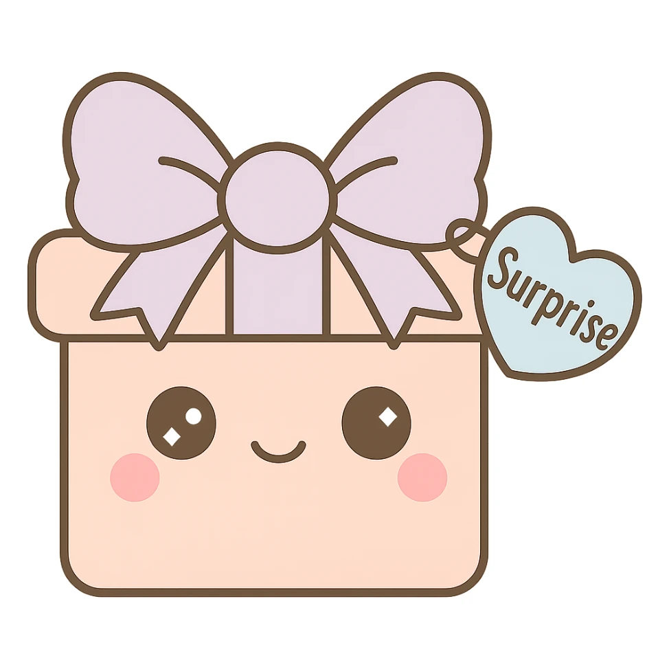 Change the heart-shaped gift tag to blue, keep the name 'Surprise'. sticker
