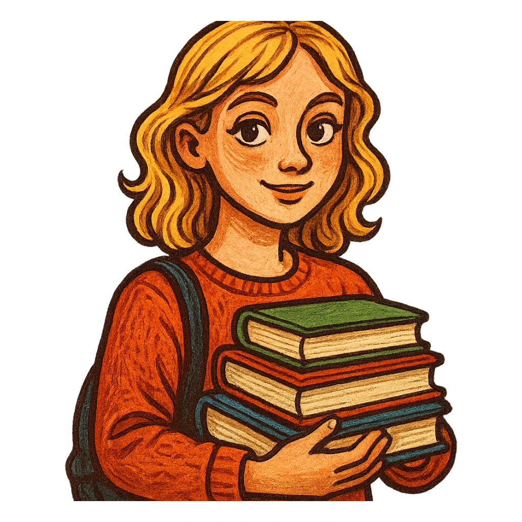 blonde woman with textbooks, bufo style sticker