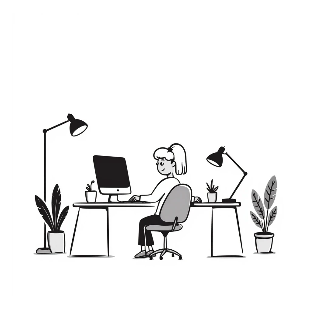 white workspace office with lighting sticker