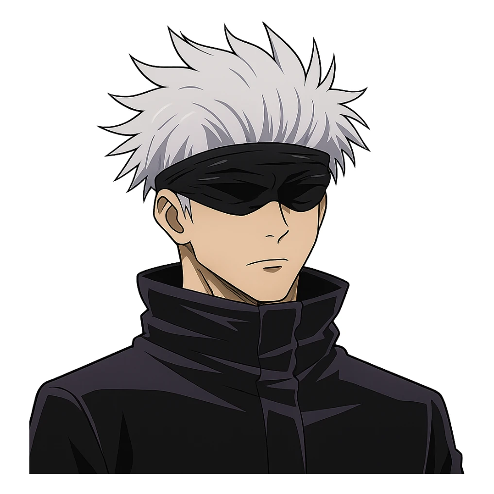 Gojo Satoru, white hair, blindfold, serious expression, inspired by Jujutsu Kaisen, anime style, no background sticker