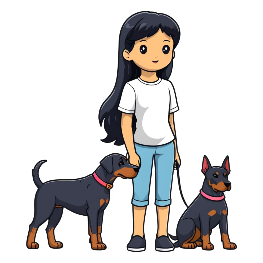 girl with long black hair and doberman dog sticker