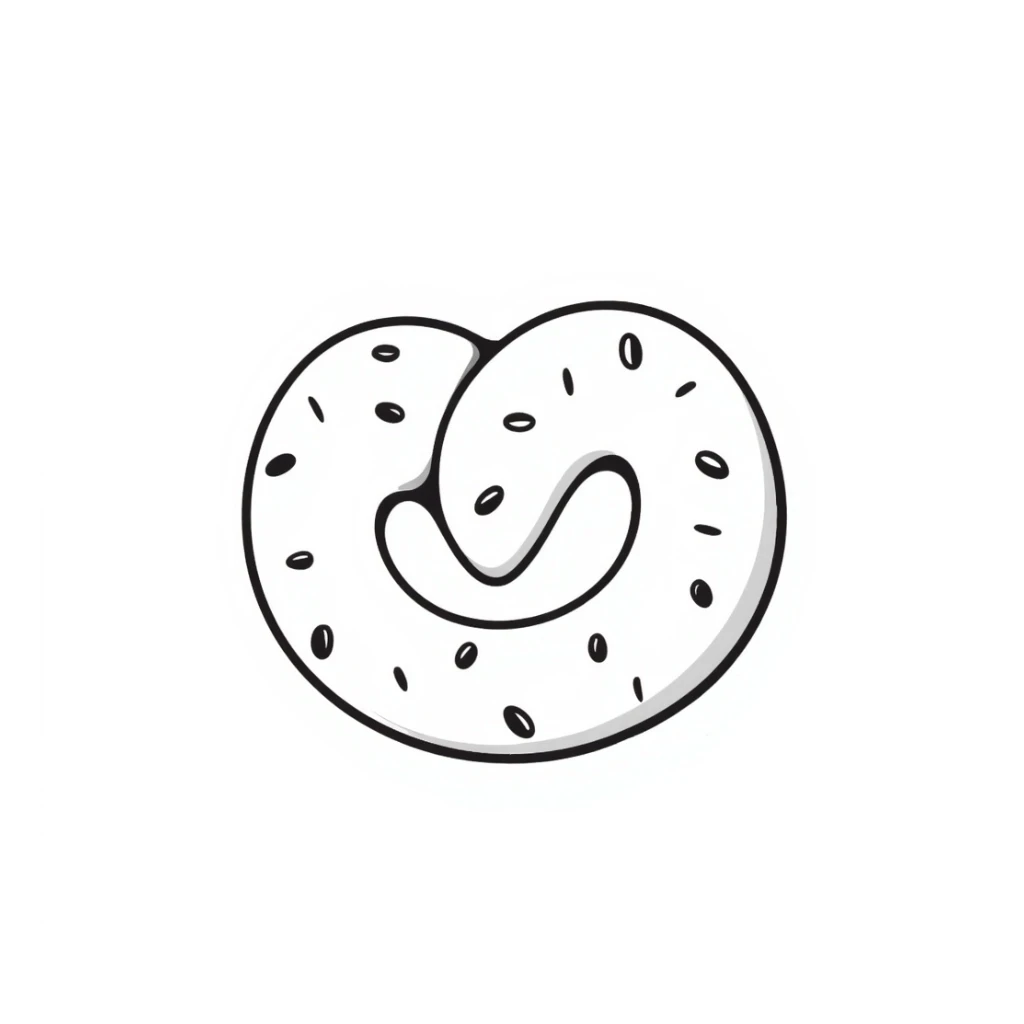hand drawn doodle style simit, simple lines, black and white, minimal detail, isolated on white background sticker
