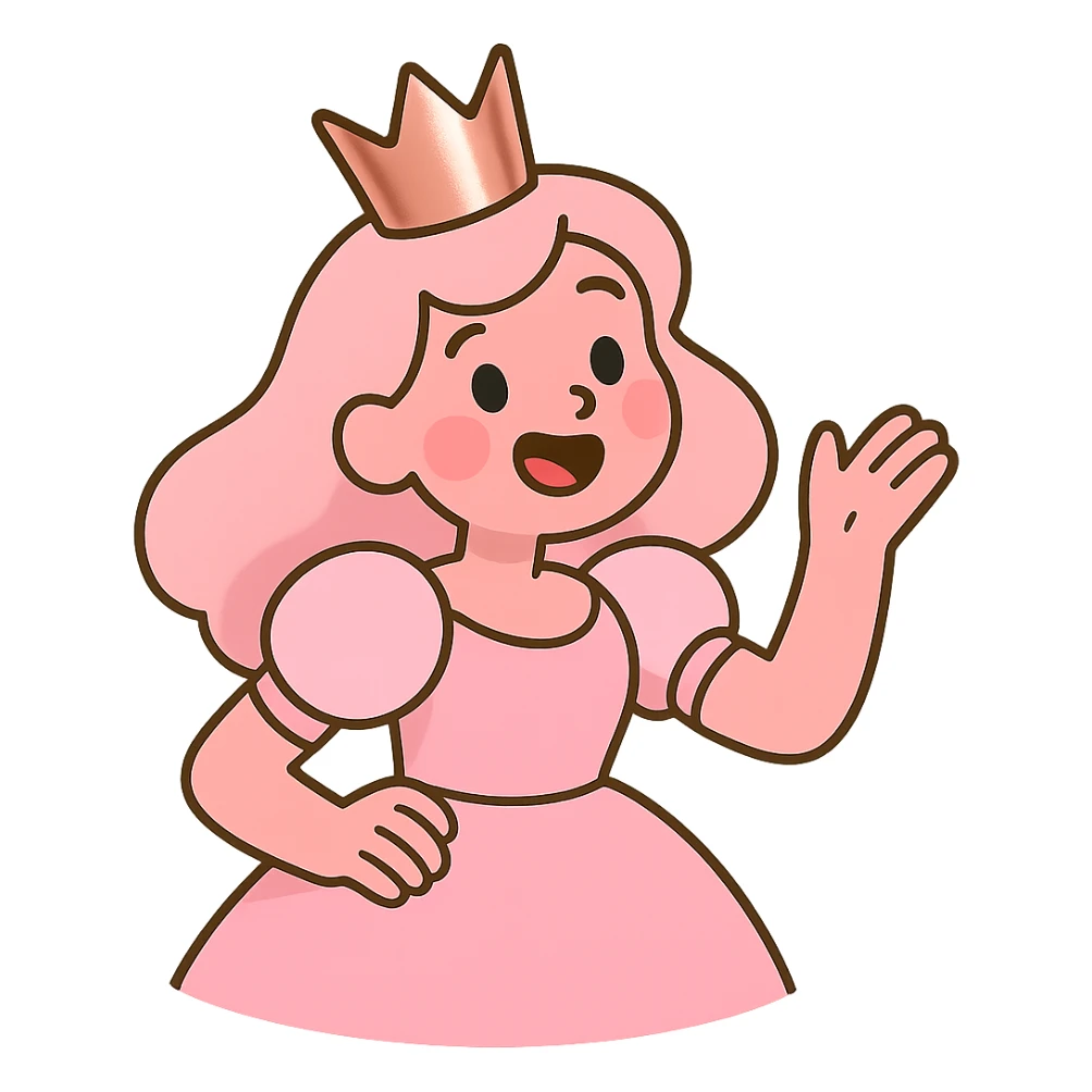 rose gold crown, metallic, soft pink, minimal background, pastel toon style sticker