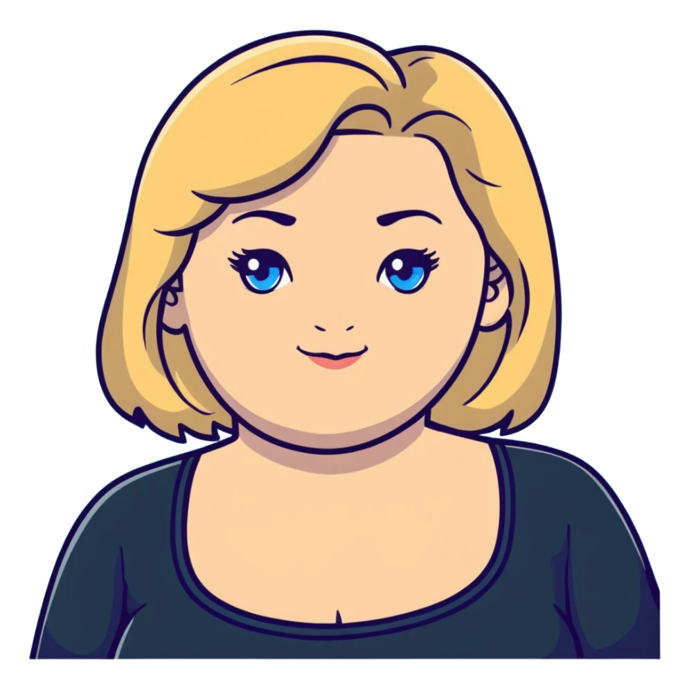 A middle aged plus size woman with blonde hair and blue eyes sticker