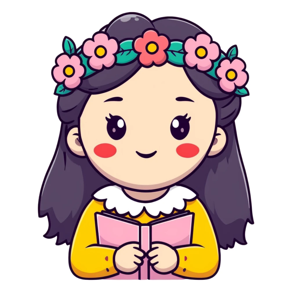 kawaii soft girl with heart cheeks and flower crown sticker