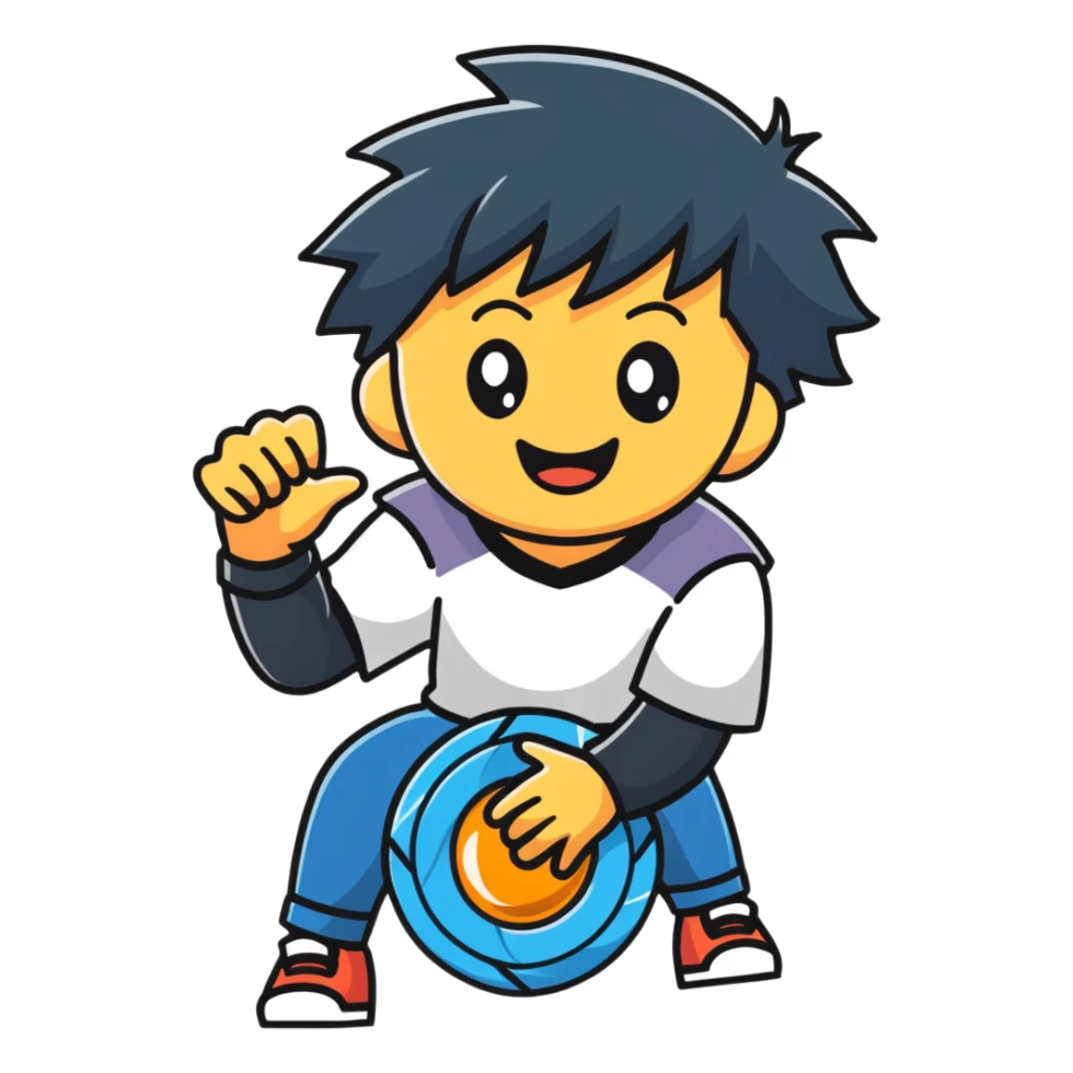 happy kid launching a beyblade, joyful expression sticker