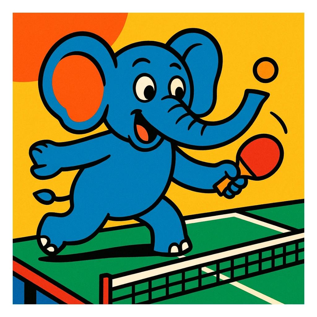 an elephant playing ping pong, vibrant and playful sticker