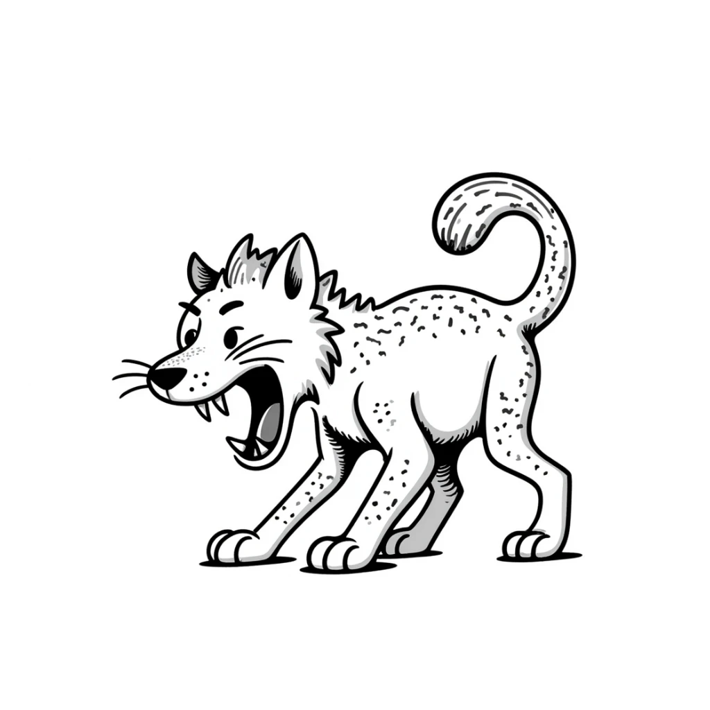 saber-toothed cat sketch with exaggerated fangs, prehistoric feline sticker