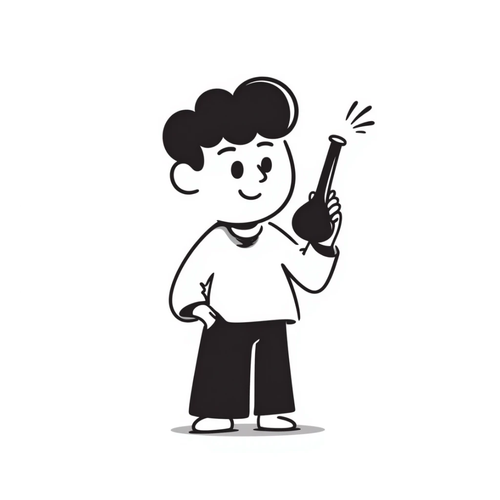 cute hand-drawn poop character holding a small bong sticker