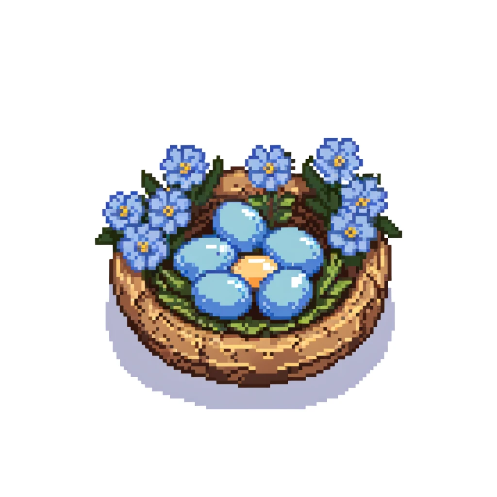 Nest with blue eggs and spring flowers around it sticker