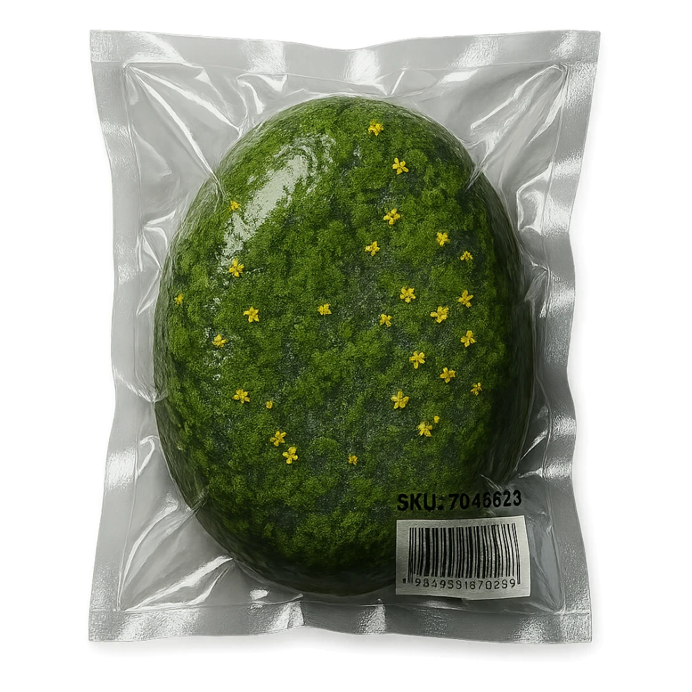 smooth stone with thick moss and scattered small flowers, glossy sticker