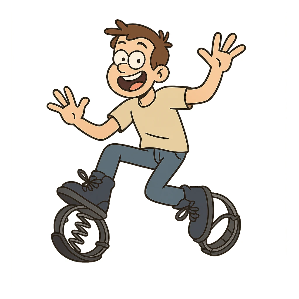 trampoline shoes, playful, energetic, cartoon style sticker