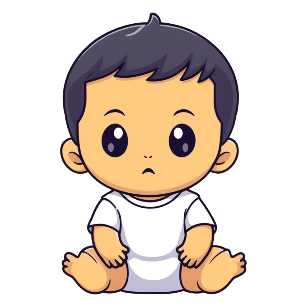 Baby boy face with big eyes, medium skin tone, and black hair sticker