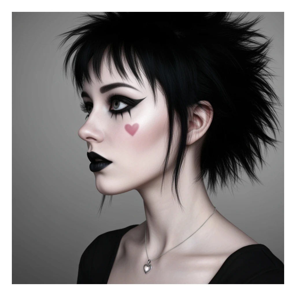 goth profile picture with a heart accent, cute, expressive, minimal sticker