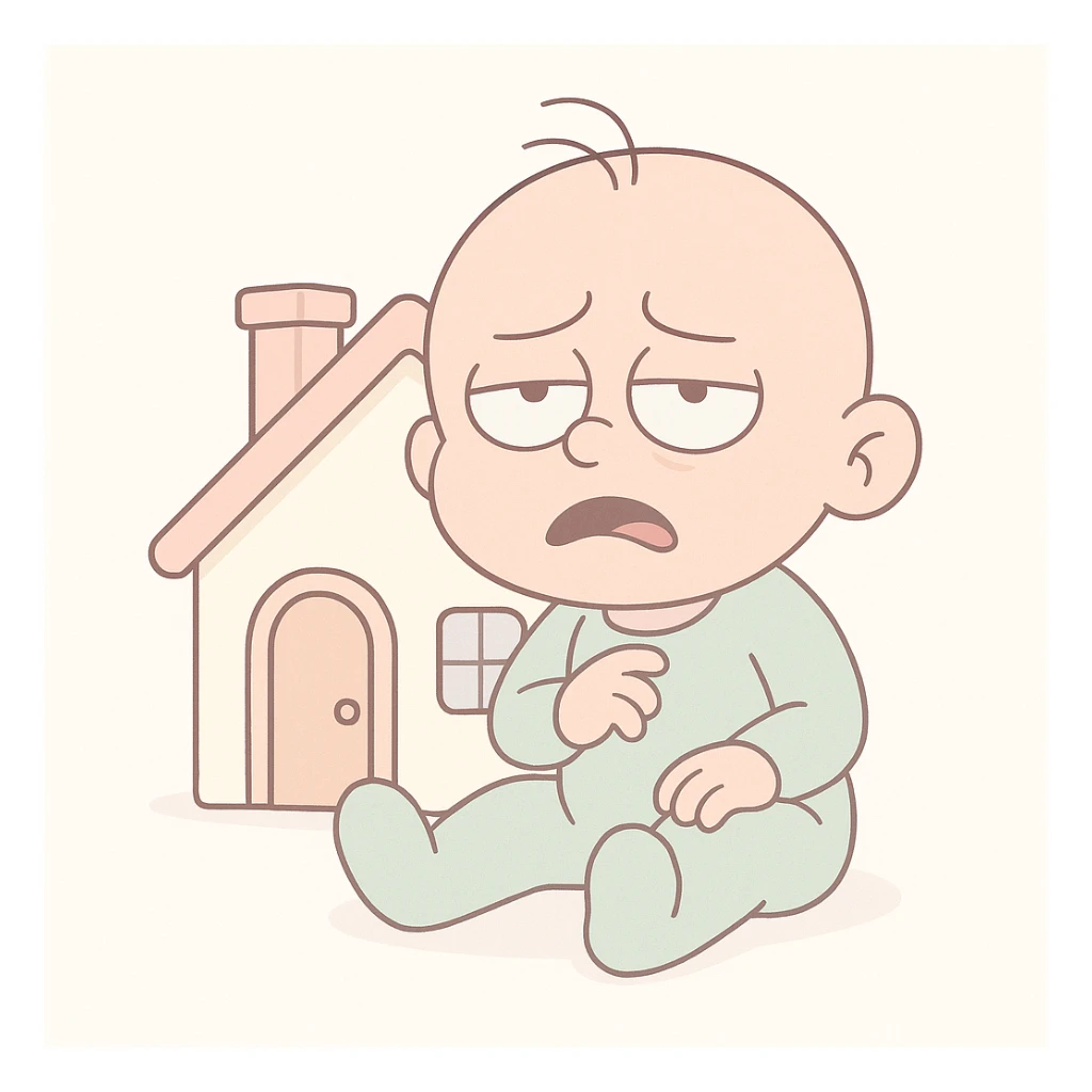 Make the colors softer, using very light pastel tones. Keep the baby house, flat design, round edges, and white background. sticker