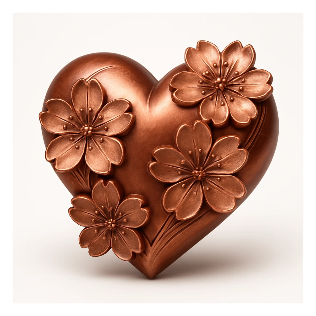 pink heart with sakura flowers, copper style sticker