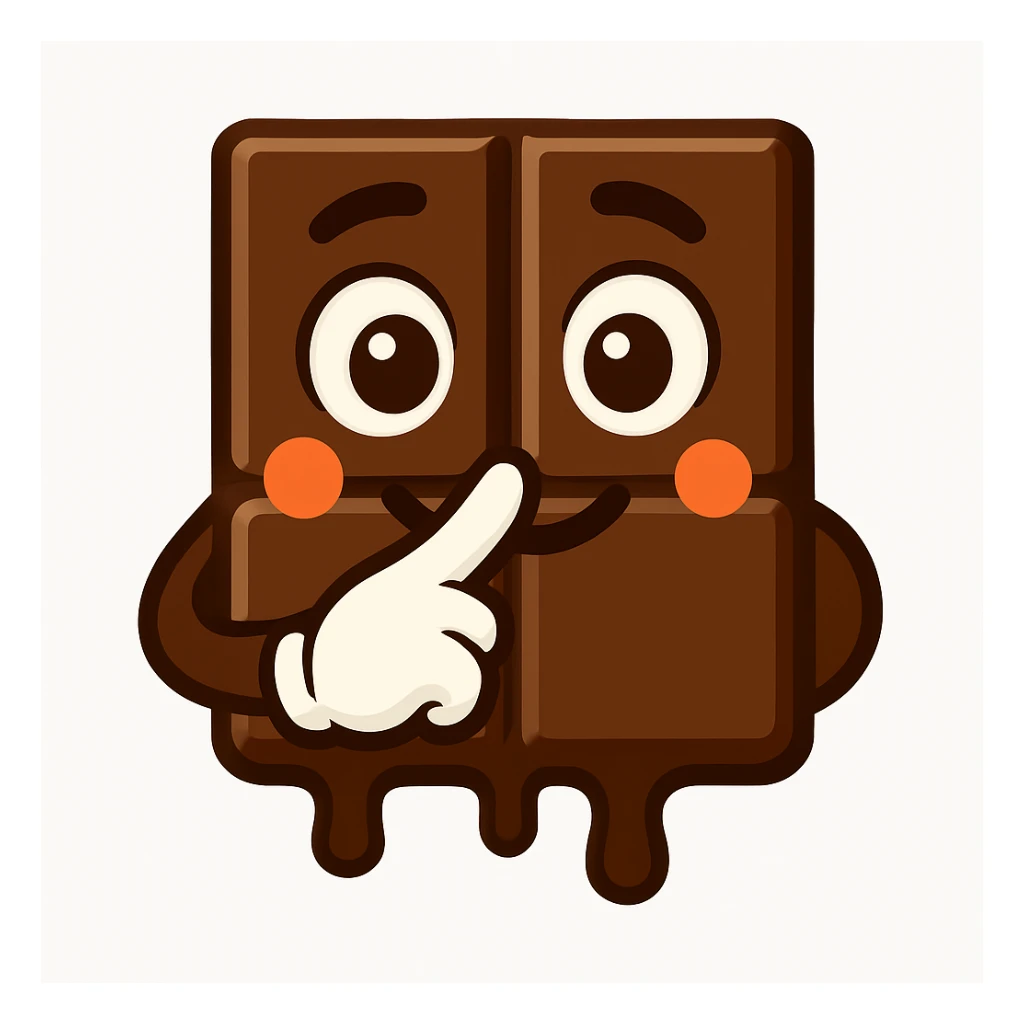 Transform the chocolate bar character into a simple small emoji icon. Keep the face and playful expression, but remove the shoes and any extra details. Make it look clean and minimal as a small emoji style. sticker