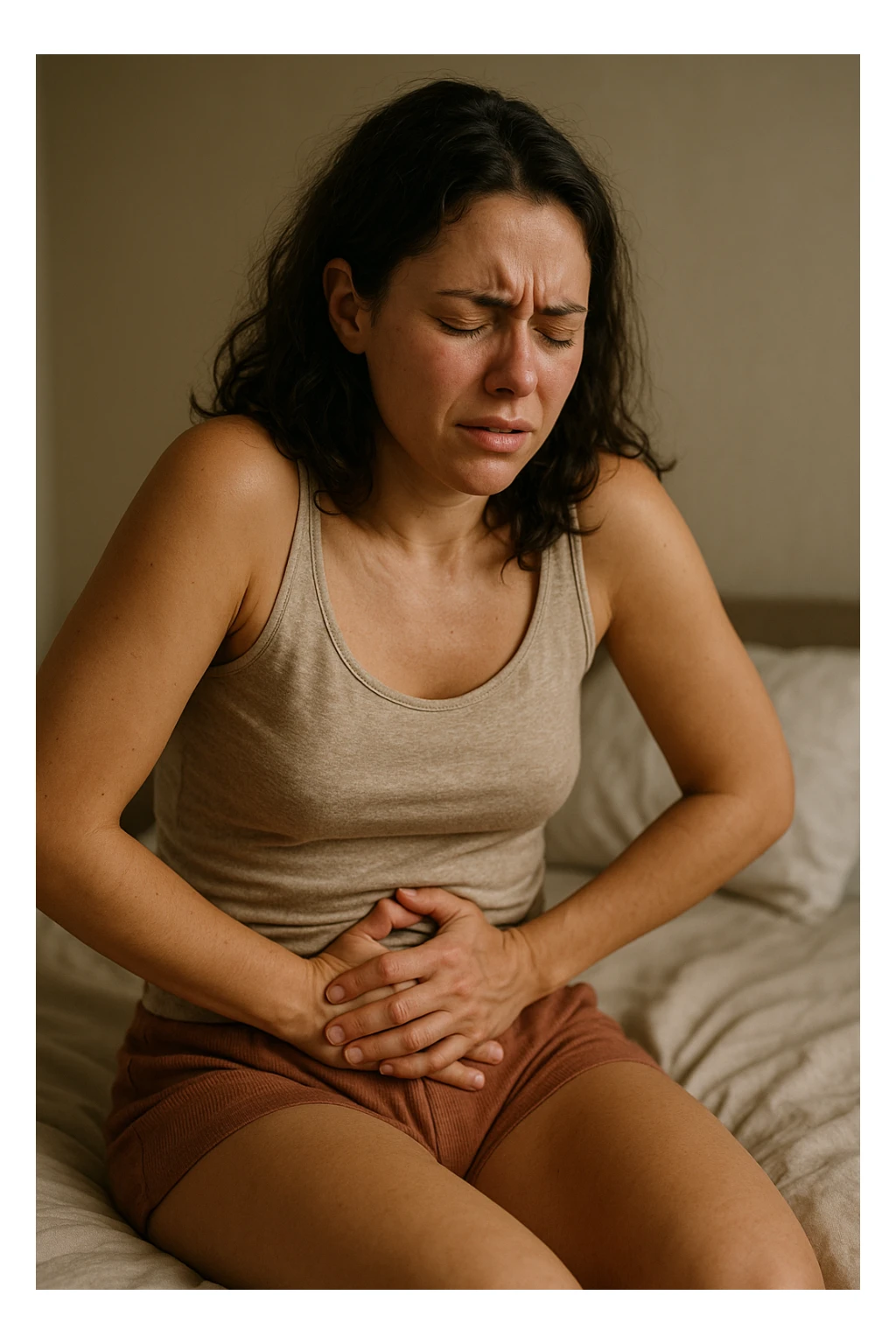 donna con ciclo doloroso e abbondante. immagine 4k sticker