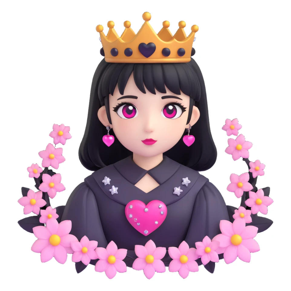 goth sakura heart, black heart with a sakura crown and sparkling accents, regal and enchanting sticker