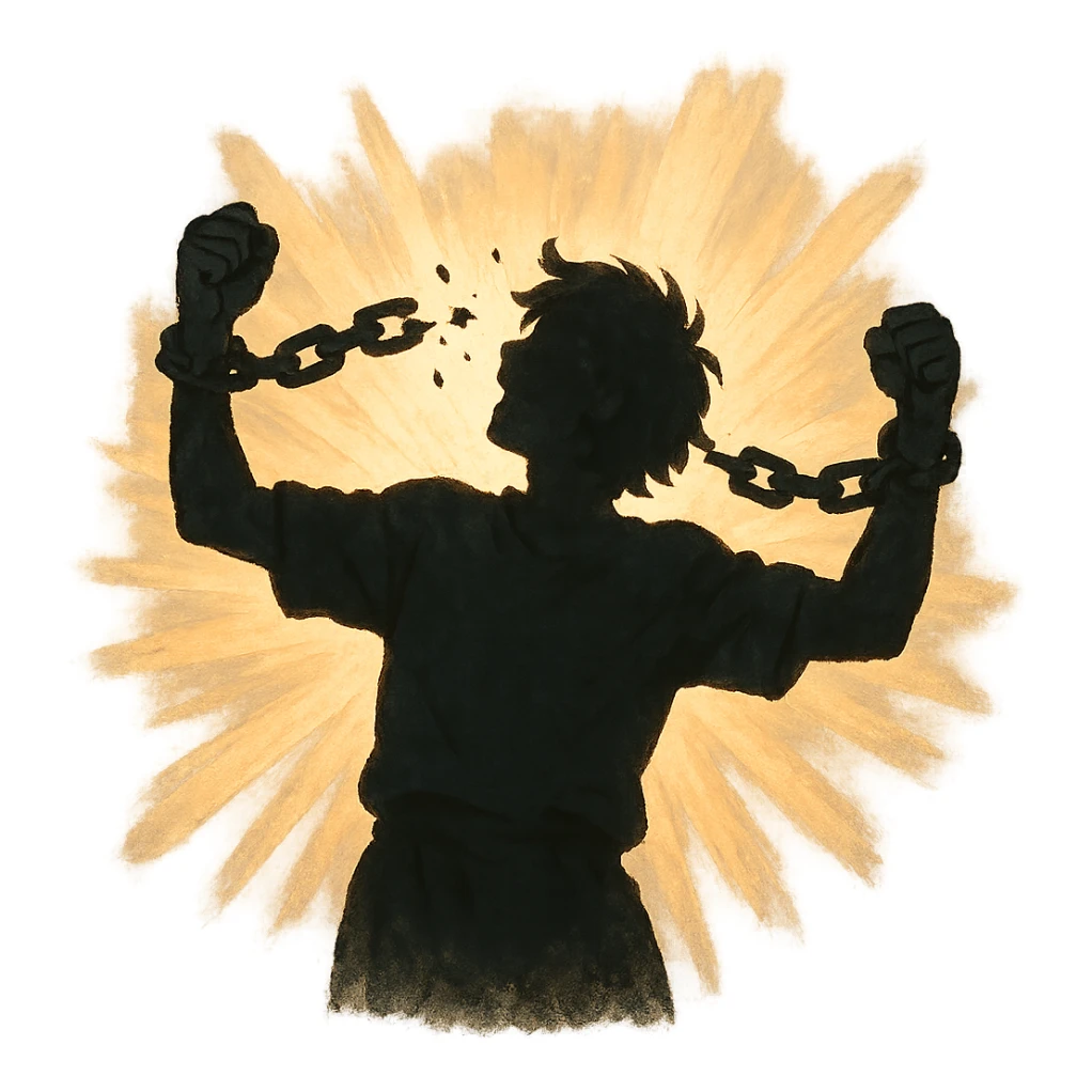 silhouette of a person breaking chains, dramatic lighting sticker