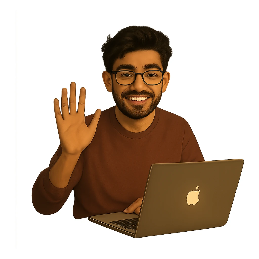 Remove the background so only the person waving and his MacBook are visible, keep the original style. sticker