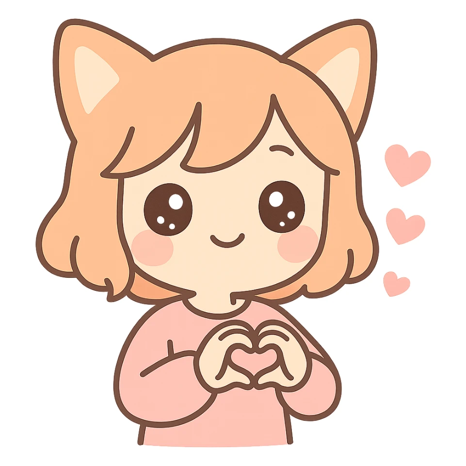 cute human with fox ears, expressing love, charming and endearing style sticker