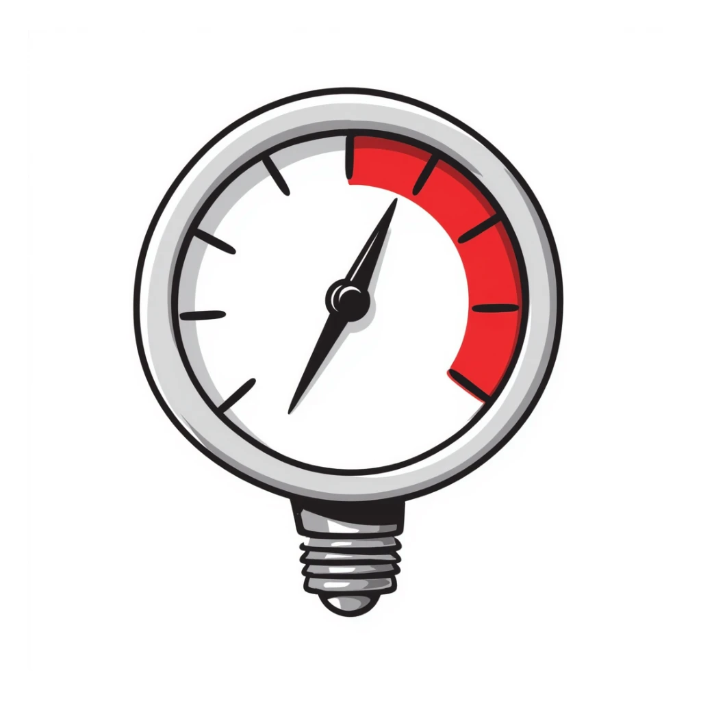 Pressure gauge with needle in red zone, measuring high pressure, mechanical measurement device sticker