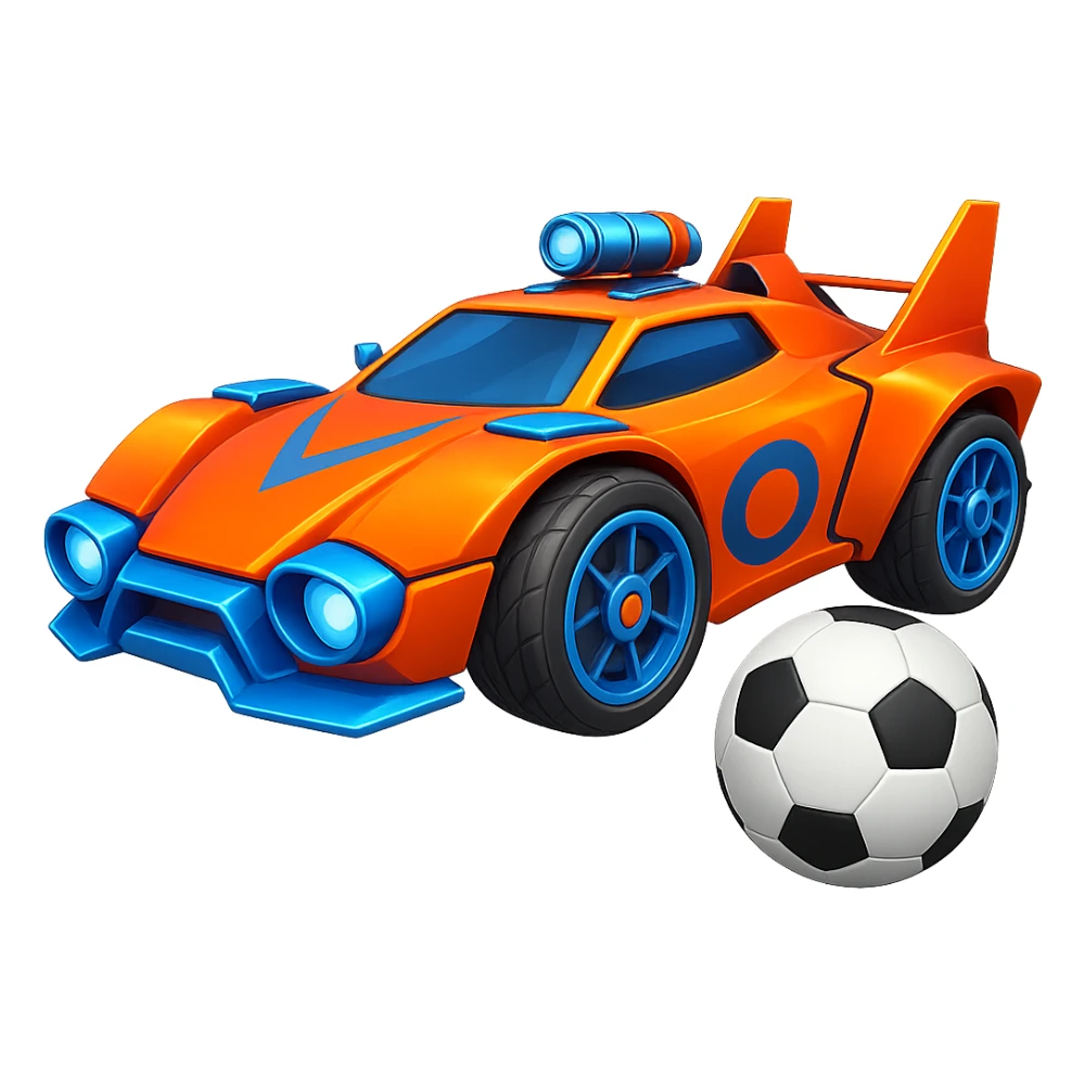 Add a soccer ball next to the Rocket League car. Keep the background transparent. sticker