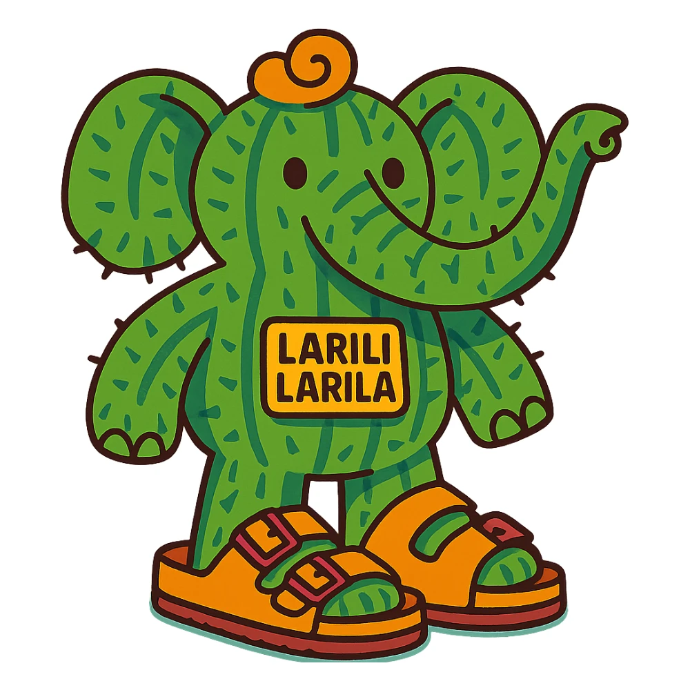 Larili Larila, an elephant with cactus skin texture, wearing oversized Birkenstock sandals sticker