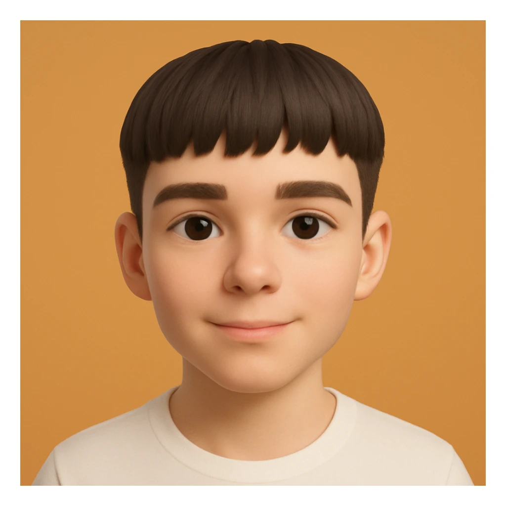 this image in 3d-emoji style, neutral or happy expression, slimmer face, wearing a white shirt sticker
