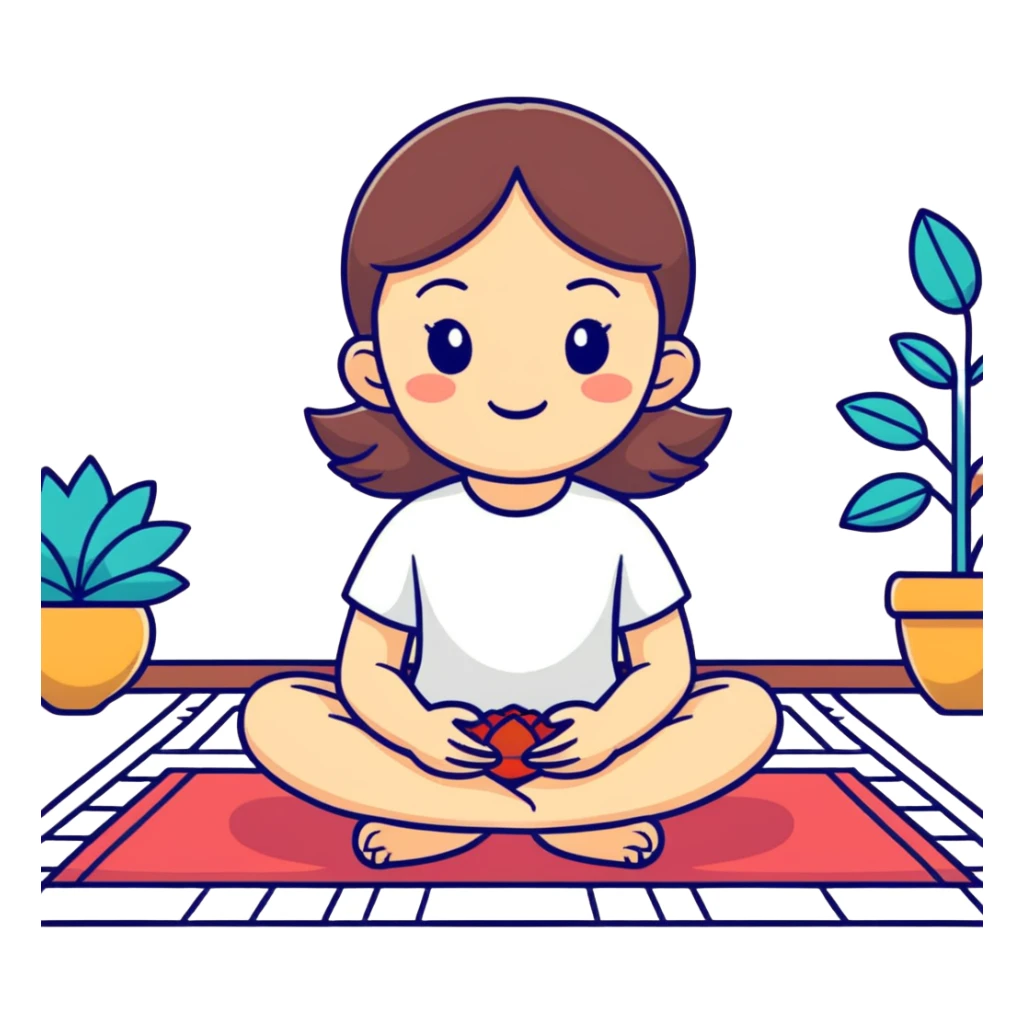 Girl in pink sitting on carpet in lotus position  sticker