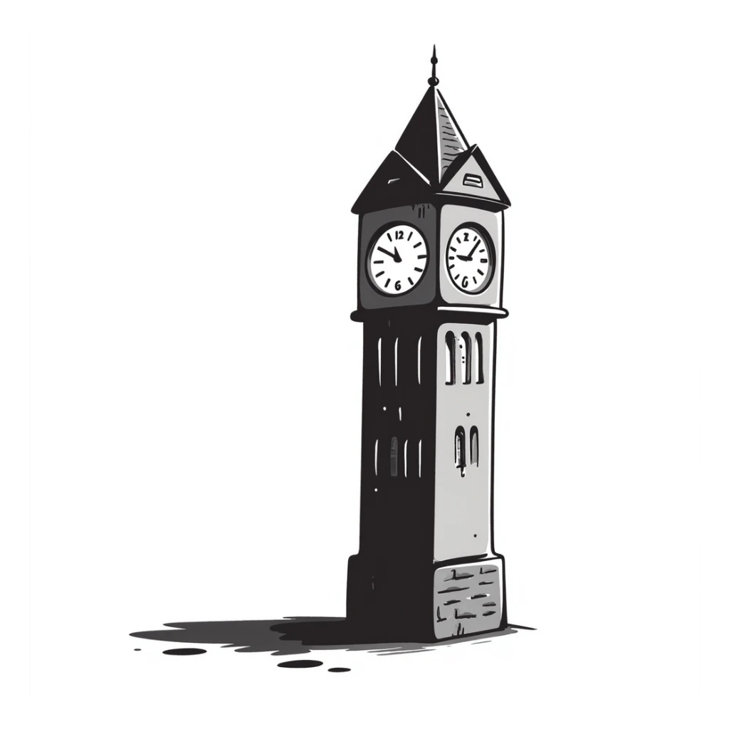 Hand-drawn scary clocktower with blood stains dripping from the numbers, halloween theme sticker