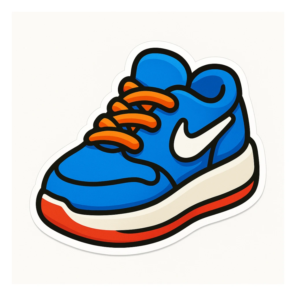 blue Nike sneaker, cartoon render style, 3D rendered, cute and smooth design, clean white background, no shadows, sticker style, more rounded toe sticker