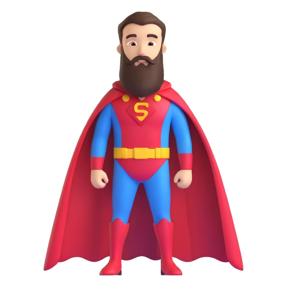 superhero with long beard, cape, superhero costume sticker