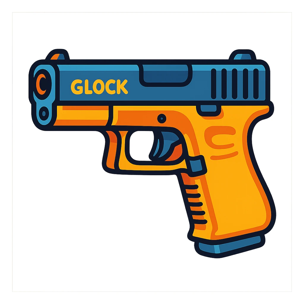 a Glock pistol, cartoon style sticker