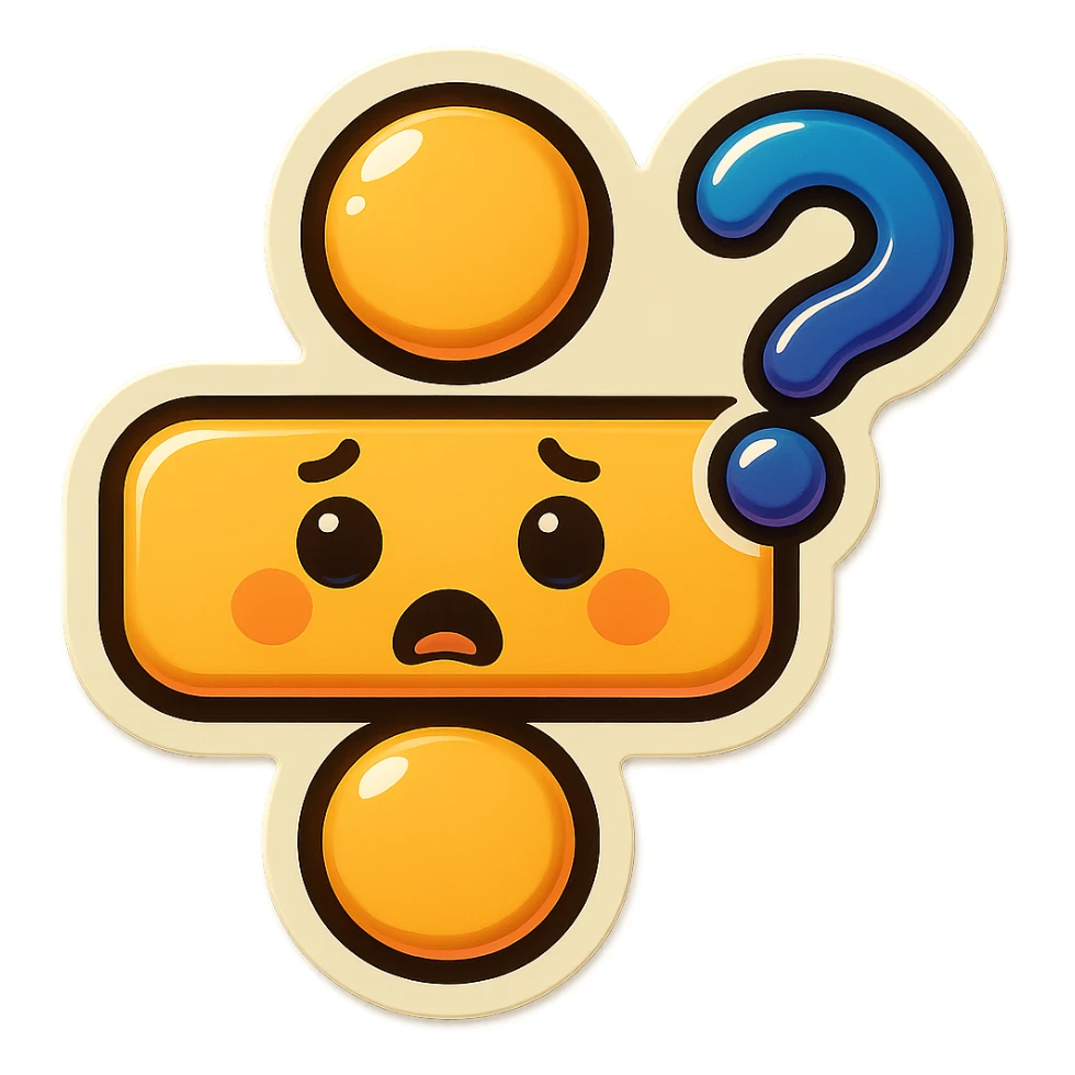 Create a division sign (÷) character in a pose that means 'Confused' or 'Question', suitable for a LINE emoji style with a transparent background. sticker
