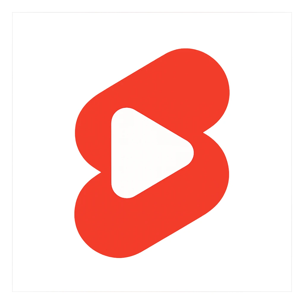 Modern minimalist logo inspired by YouTube Shorts but clearly distinct. Abstract red and white shapes on a white background. No text. Design a dynamic, playful symbol using rounded geometric forms, slightly resembling a play button or a film strip, but reimagined with a unique twist. Must look tech-oriented, simple, and brandable. MOST IMPORTANT : YouTube Shorts but clearly distinct not the same sticker